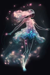 free image download of Jellyfish Ballerina illustration, girl, underwater, ocean, painting, mermaid, dancer, ballerina, jellyfish, sea jelly, translucent, tentacles, gracefully, dancing, floating in water, glowing, bioluminescence, marine life, body, x-ray, human, illustration, woman, light, shape, color, dance, swirl, motion, design, backgrounds