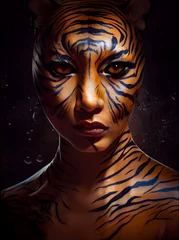 free image download of Tigris, a woman with tigress patterns, exudes class and confidence. Her bold and daring style is unmatched. With her striking markings, she stands out in any crowd