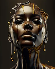 free image download of a beautiful black woman, face covered in honey, perfect make-up, confident look