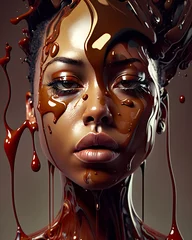 free image download of a beautiful black woman, face covered in chocolate cream